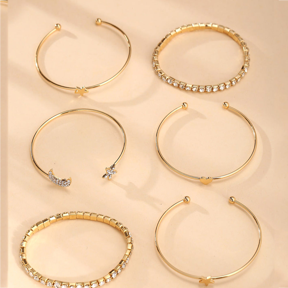 Juego de seis pulseras de aleación Star Moon al por mayor